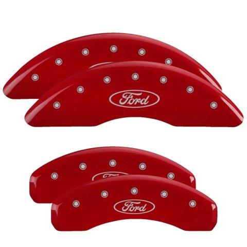 MGP Caliper Covers Brake 10269SFRDRD Set of 4 caliper covers, Engraved Front and Rear: Ford Oval Logo, Red powder coat finish, silver characters
