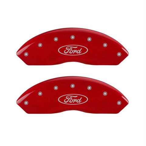 MGP Red Caliper Covers for 2010-2012 RANGE ROVER, 2010 ROVER SPORT - 25143SMGPRD Brake Covers, Clip-on, Aluminum, Powdercoated, Logo, Land Rover, Set of 4