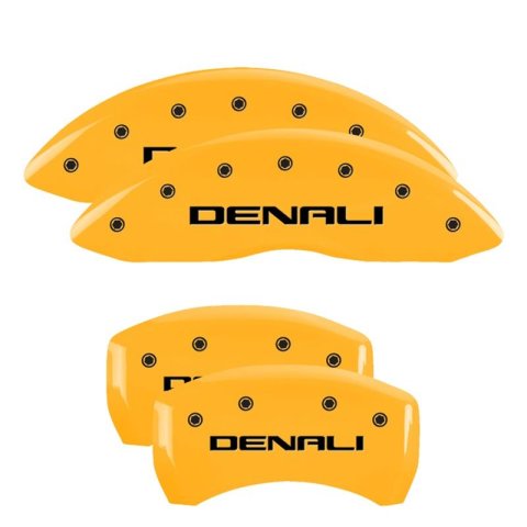 MGP Caliper Covers Brake 34218SDNLYL Set of 4 caliper covers, Engraved Front and Rear: Denali, Yellow powder coat finish, black characters