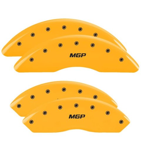 MGP Yellow Caliper Covers for 2017-2019 XE - 41114SMGPYL Brake Covers, Clip-on, Aluminum, Powdercoated, Logo, Jaguar, Set of 4