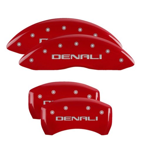 MGP Caliper Covers Brake 34218SDNLRD Set of 4 caliper covers, Engraved Front and Rear: Denali, Red powder coat finish, silver characters