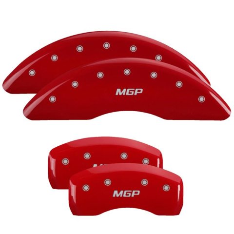 MGP Red Caliper Covers for 2018-2020 F-PACE - 41112SMGPRD Brake Covers, Clip-on, Aluminum, Powdercoated, Logo, Jaguar, Set of 4