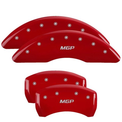 MGP Red Caliper Covers for 2018-2023 RANGE ROVER VELAR - 25146SMGPRD Brake Covers, Clip-on, Aluminum, Powdercoated, Logo, Land Rover, Set of 4
