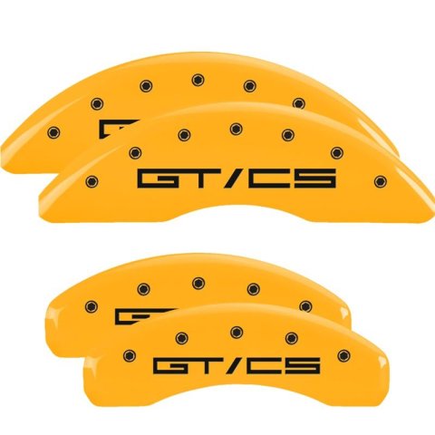 MGP Yellow Caliper Covers for 2015-2023 MUSTANG - 10200SGTCYL Set of 4 caliper covers, Engraved Front: GT/CS Egraved Rear: GT/CS, powder coat finish, black characters
