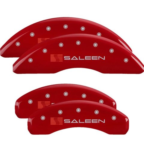 MGP Caliper Covers - Brake for 2021-2023 MUSTANG 10204SSLNRD Set of 4 caliper covers, Engraved Front: Saleen Engraved Rear: Saleen, Red powder coat finish, silver characters