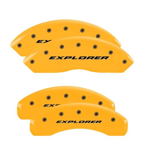 MGP Yellow Caliper Covers for 2020-2025 EXPLORER - 10252SXPLYL Set of 4 caliper covers, Engraved Front and Rear: Explorer (2012-Up), powder coat finish, black characters
