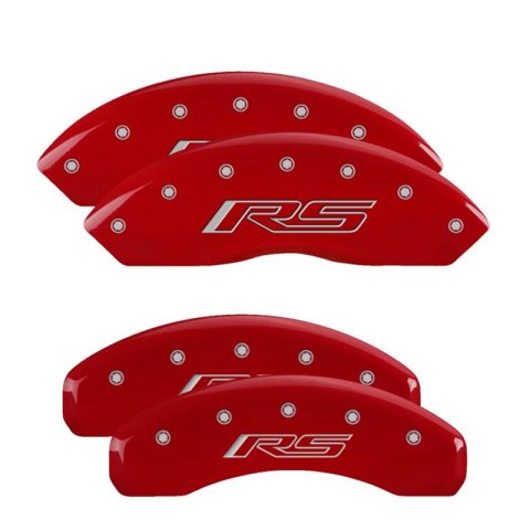 MGP Red Caliper Covers for 2019-2020 BLAZER - 14255SRS5RD Set of 4 caliper covers, Engraved Front and Rear: RS (Gen 5/6), powder coat finish, silver characters