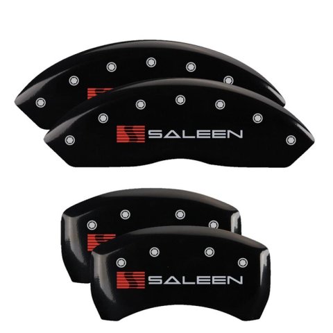 MGP Caliper Covers Brake 10198SSLNBK Set of 4 caliper covers, Engraved Front: Saleen - Engraved Rear: Saleen, Black powder coat finish, silver characters