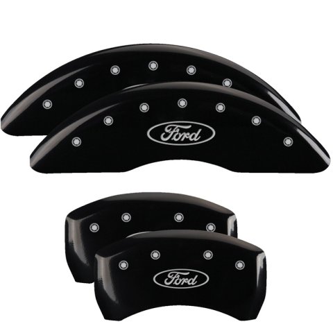 MGP Caliper Covers Brake 10261SFRDBK Set of 4 caliper covers, Engraved Front and Rear: Ford Oval Logo, Black powder coat finish, silver characters