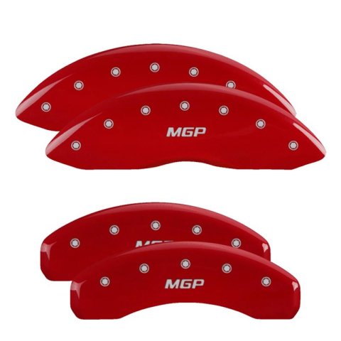 MGP Red Caliper Covers for 2017-2020 X - 56005SMGPRD Brake Covers, Clip-on, Aluminum, Powdercoated, Logo, Tesla, Set of 4