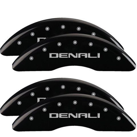 MGP Caliper Covers - Brake for 2020-2025 SIERRA 2500 HD, 3500 HD 34219SDNLBK Set of 4 caliper covers, Engraved Front and Rear: Denali, Black powder coat finish, silver characters