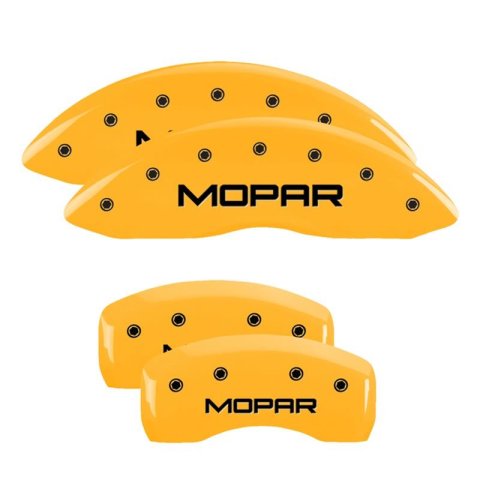 MGP Caliper Covers - Brake for 2020-2023 GLADIATOR 42021SMOPYL Set of 4 caliper covers, Engraved Front and Rear: MOPAR, Yellow powder coat finish, black characters
