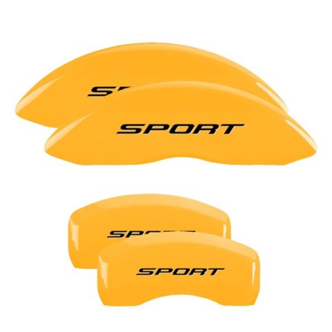 MGP Yellow Caliper Covers for 2020-2025 EXPLORER - 10252SSP2YL Set of 4 caliper covers, Engraved Front and Rear: Sport (2015, No Bolts), powder coat finish, black characters