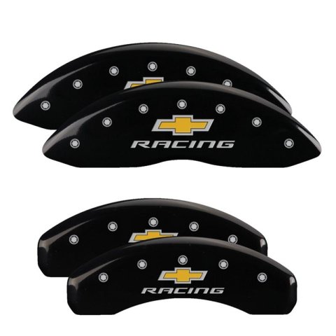 MGP Black Caliper Covers for 2016-2024 CAMARO - 14253SBRCBK Set of 4 caliper covers, Engraved Front and Rear: Chevy racing, powder coat finish, silver characters.