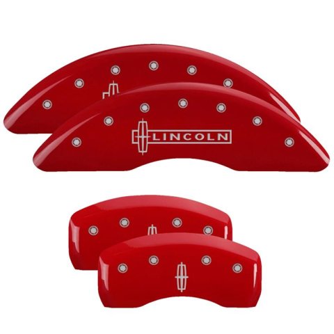 MGP Caliper Covers - Brake for 2020-2025 AVIATOR 36029SCLCRD Set Of 4 Covers, No Engraving: Classic Covers, Red Powder Coat Finish, Silver Characters