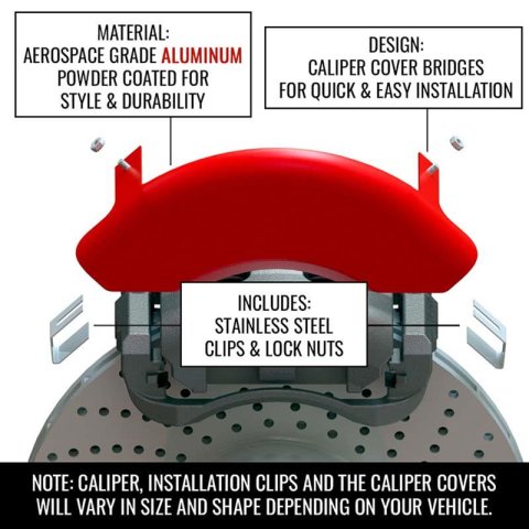 MGP Caliper Covers Brake 21207SCUSDF Set Of 4 Covers, Engraved Front And Rear: Custom Graphics, Designated Finish