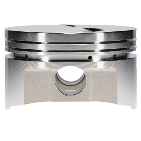 JE Pistons 345656 Pistons, SRP/Sportsman, 4.390 in. Bore, 1.350 in. CH, -5.00cc Flat Top, Forged 4032 Aluminum, Forced Pin Oiling, No Rings, Set of 8