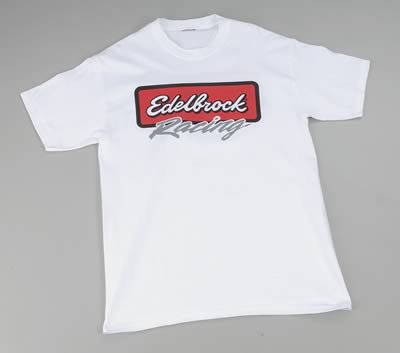 Edelbrock Racing T-Shirts 2369 T-Shirt, Cotton, Logo, White, Men's 2X-Large, Each