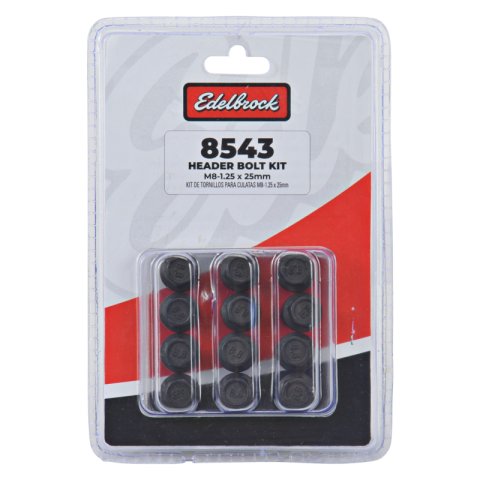 Edelbrock Header Bolt Kits 8543 Fasteners, Kits, Flanged, M8 x 1.25 Thread Size, Steel, Black Oxide, 0.984 in. Underhead Length, Set of 12
