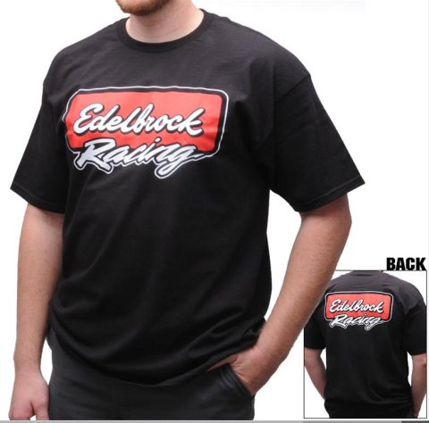Edelbrock Racing T-Shirts 2313 T-Shirt, Short Sleeve, Cotton, Black, Logo, Men's X-Large, Each