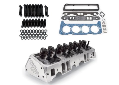 Edelbrock E-Street Cylinder Heads 2240 Heads, E-Street, Aluminum, Assembled, 64cc Chamber, 185cc Intake Runner, Head Bolts and Head Gasket Set Included, Chevy, Small Block, Kit