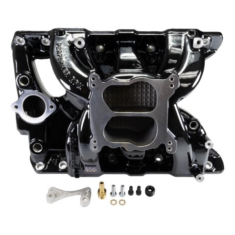 Edelbrock Performer RPM Intake Manifolds 7156-BP Manifold, RPM, Dual Plane, Black Plasma Coated, Natural, Square/Spread Bore, Pontiac, 326-455, Each