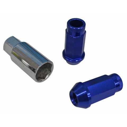Mishimoto Aluminum Locking Lug Nuts MMLG-15-LOCKBL Nuts, Conical Seat, 12mm x 1.50 RH, 16 Standard Nuts, 4 Nuts, Blue Anodized, Aluminum, Set of 20