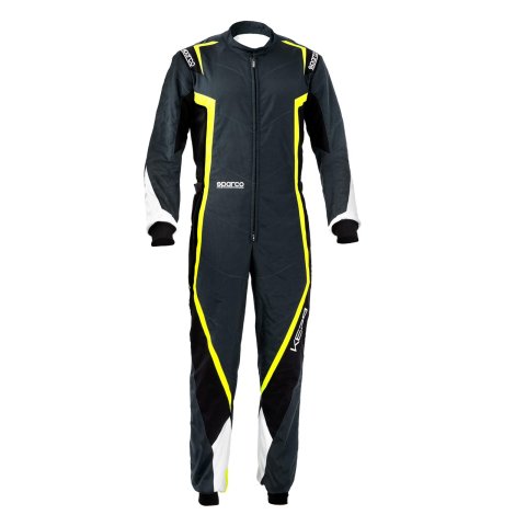 Sparco Kerb Karting Suits 002341GNBG3L Driving Suits, Suits, One-piece, 2 Layers, Polyamide, Gray/Black/Yellow, CIK/FIA N2013.1 Rating, Men's Large, Each