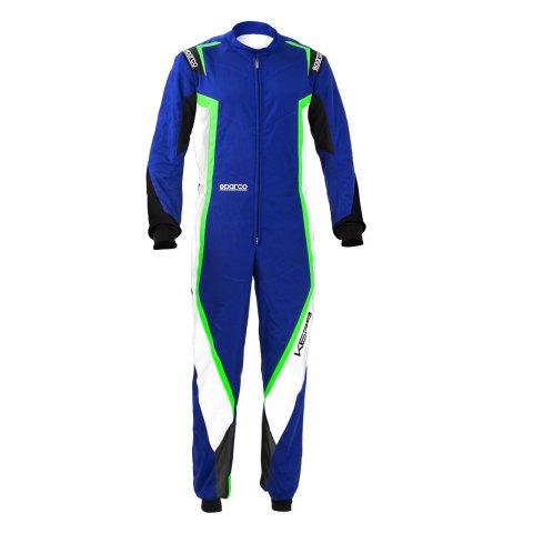Sparco Kerb Karting Suits 002341BNBV1S Driving Suits, Suits, One-piece, 2 Layers, Polyamide, Blue/White/Green, CIK/FIA N2013.1 Rating, Men's Small, Each