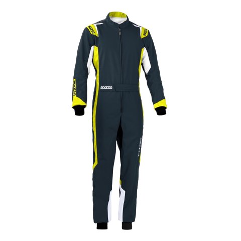Sparco Thunder Karting Suits 002342GSGF1S Driving Suits, Suits, One-piece, 2 Layers, Polyester/Polyamide, Navy Blue/Yellow, CIK/FIA N2013.1 Rating, Men's Small, Each