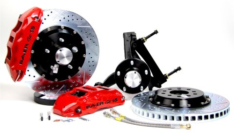 Baer Brakes Claw Extreme+ Disc Brake Systems 4301107R Kits, Extreme Plus, Front, Cross-drilled/Slotted Rotors, Red Calipers, Spindles, Buick, Chevrolet, GMC, Oldsmobile, Pontiac, Kit