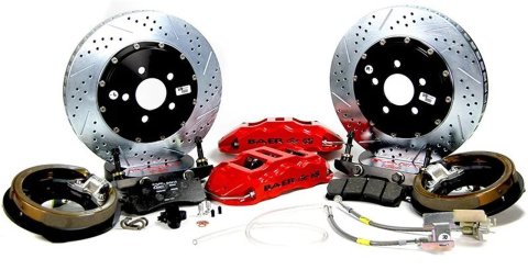Baer Brakes Claw Extreme+ Disc Brake Systems 4302481R Kits, Rear, Extreme+, 14 in. Rotor, 6 Piston, Red Powdercoated, For C6 Floating Axles Only, Kit