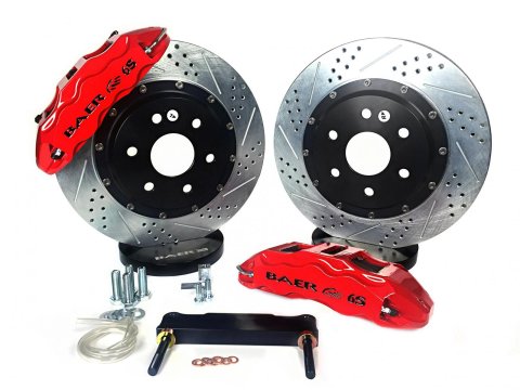 Baer Brakes Claw Extreme+ Disc Brake Systems 4261409R Kits, Extreme Plus Systems, Front, Cross-drilled/Slotted Rotors, 6-piston Red Powdercoated Calipers, Ford, Kit