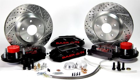 Baer Brakes Track4 Disc Brake Systems 4301512R Kit, Track4, Front, Cross-drilled/Slotted Rotors, 4-piston Red Powdercoated Calipers, Chevy, GMC, Kit