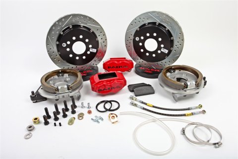 Baer Brakes SS4 Disc Brake Systems 4262238R Kits, Systems, Rear, Cross-drilled/Slotted Rotors, Red Calipers, Ford 9 in., Small Ford (3.375 in. x 2.00 in.), RWD, Kit