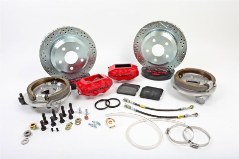 Baer Brakes SS4 Disc Brake Systems 4262249R Kits, Systems, Rear, Cross-drilled/Slotted Rotors, 4-piston Red Powdercoated Calipers, Ford, Kit