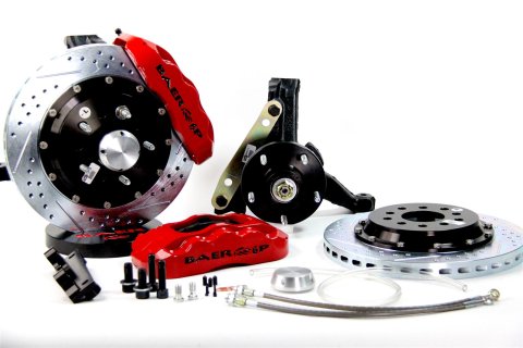 Baer Brakes Claw Pro+ Disc Brake Systems 4301342R Kits, Pro Plus Systems, Front, Cross-drilled/Slotted Rotors, Red Calipers, Buick, Chevrolet, Oldsmobile, Pontiac, Kit