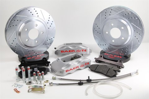 Baer Brakes Track4 Disc Brake Systems 4261276S Brakes, Track4, Front, Cross-Drilled/Slotted Rotors, 4-Piston Calipers, Silver, Ford, Kit