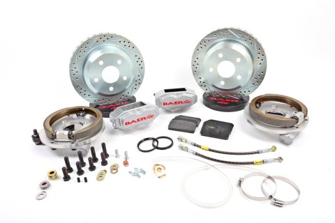 Baer Brakes SS4 Disc Brake Systems 4262264S Kits, Systems, Rear, Cross-drilled/Slotted Rotors, 4-piston Silver Powdercoat Calipers, Ford 9 in., Torino Bearing, RWD, Kit