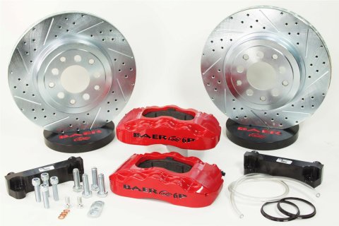 Baer Brakes Pro Brake Kits 4302299R Disc Kit, Pro, Rear, Cross-drilled/Slotted Rotors, 6-piston Red Powdercoated Calipers, Chevy, Kit
