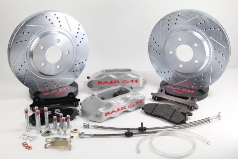 Baer Brakes Track4 Disc Brake Systems 4301410S Kit, Track4, Front, Cross-drilled/Slotted Rotors, 4-piston Silver Powdercoated Calipers, Chevy, Kit