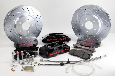 Baer Brakes Track4 Disc Brake Systems 4301412B Kit, Track4, Front, Cross-drilled/Slotted Rotors, 4-piston Black Powdercoated Calipers, Chevy, Kit