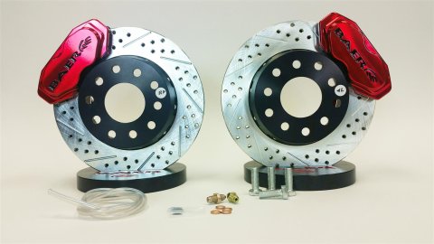 Baer Brakes SS4+ Deep Stage Drag Race Disc Brake Kits 4261377FR Kits, SS4 Plus Race, Front, Cross-drilled/Slotted Rotors, 4-piston Fire Red Powdercoated Calipers, Ford, Kit
