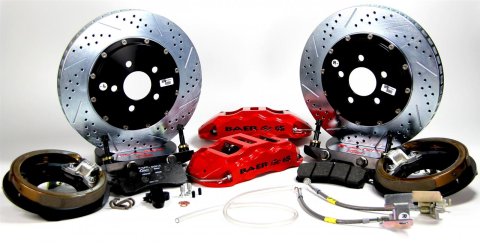 Baer Brakes Claw Extreme+ Disc Brake Systems 4302427R Kit, Extreme+, Rear, Cross-drilled/Slotted Rotors, 6-piston Red Powdercoated Calipers, Chevy, Kit