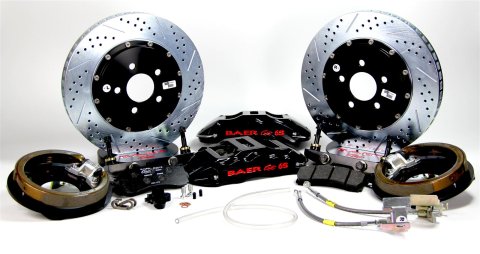 Baer Brakes Claw Extreme+ Disc Brake Systems 4262205B Kits, Extreme Plus, Rear, Cross-drilled/Slotted Rotors, Black Calipers, Ford 9 in., Big Ford (3.500 in. x 2.375 in.), RWD, Kit