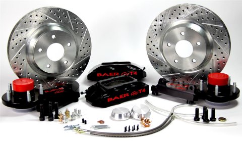 Baer Brakes Track4 Disc Brake Systems 4301504B Kit, Track4, Front, Cross-drilled/Slotted Rotors, 4-piston Black Powdercoated Calipers, Ford, Kit