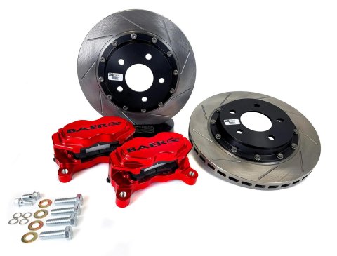 Baer Brakes SS4+ Deep Stage Drag Race Disc Brake Kits 4261560FR Kit, Race, Front, Slotted Rotors, 4-piston Fire Red Powdercoated Calipers, Ford, Kit