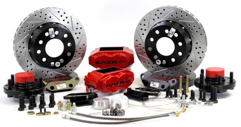 Baer Brakes SS4+ Disc Brake Systems 4301432R Brakes, SS4+, Front, Cross-drilled/Slotted Rotors, 4-piston Red Calipers, Buick, Chevy, Pontiac, Kit