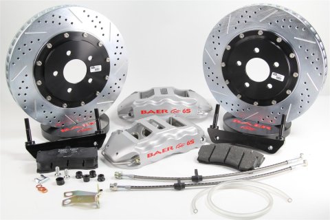 Baer Brakes Claw Extreme+ Disc Brake Systems 4301514S Brakes, Extreme Plus, Front, Cross-drilled/Slotted Rotors, Silver 6-piston Calipers, Corvette, Kit