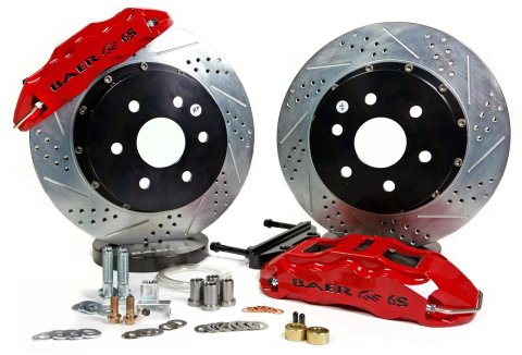 Baer Brakes Claw Extreme+ Disc Brake Systems 4302421R Kit, Extreme+, Rear, Cross-drilled/Slotted Rotors, 6-piston Red Powdercoated Calipers, Cadillac, Chevy, GMC, Kit